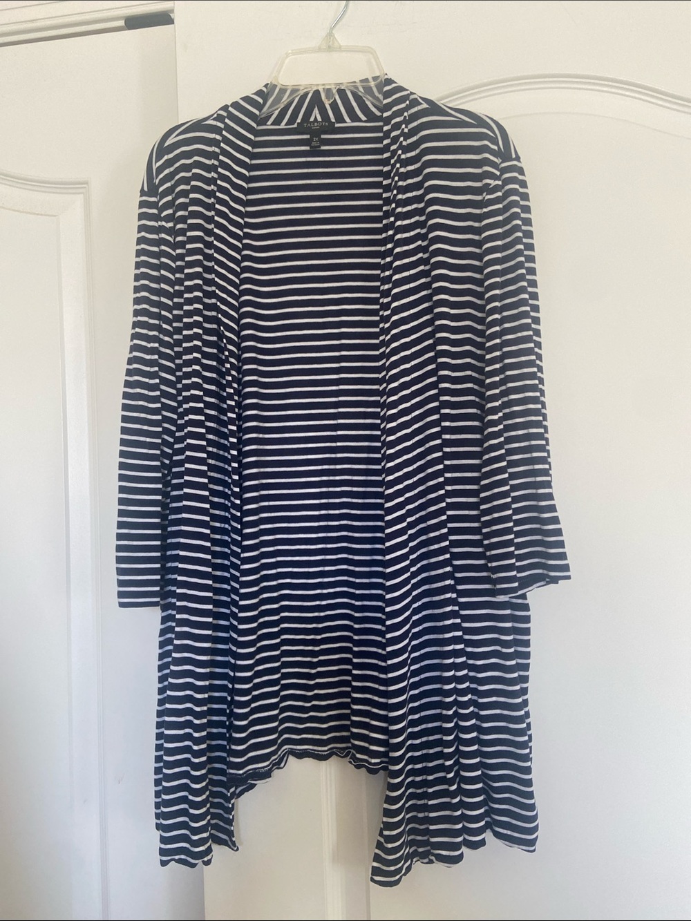 Talbots Navy and White Striped Open-Front Blazer